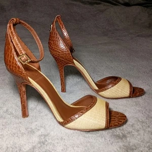 Tory Burch Kroko-Design Knöchelriemen Peeptoe Leder hochhackige Sandalen Größe 7M 7 M - Bild 1 von 23