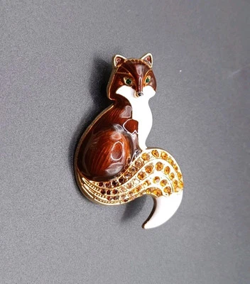 Nuevo broche prendedor de zorro marrón con estrás Betsey Johnson Foto 1 de 4