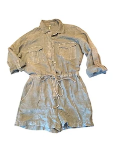 YFB Free People Beach  Green Utility Button-Up Romper Pockets Size S - Picture 1 of 5