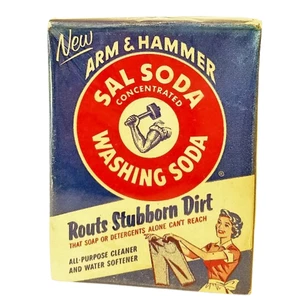 Arm & Hammer Waschsal Soda Box mit Produkt Vintage Original NOS alt schmutzig - Bild 1 von 1