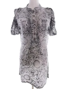 Mira mia Size S Grey Popover Tunic Blouse Short Sleeve Paisley Pockets - Picture 1 of 5