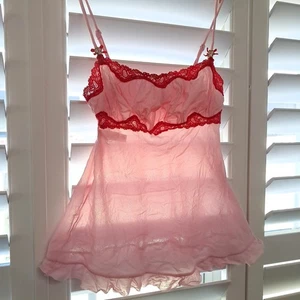 Victoria’s Secret Angels Talla XS Cami Babydoll Rosa Rojo Encaje Top Malla Transparente Y2K - Imagen 1 de 13
