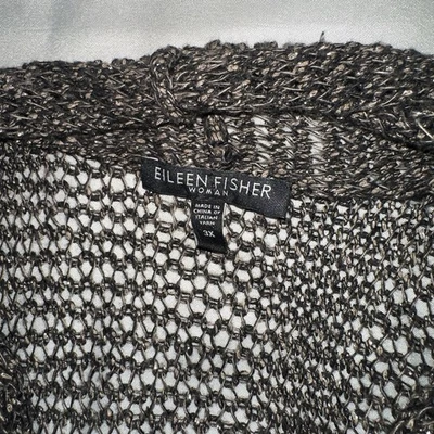 Cárdigan Eileen Fisher 3X Hilo Italiano Gris Metálico Largo Dinero Antiguo Foto 1 de 4