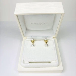 MIKIMOTO Akoya Pearl Earrings 18K Yellow Gold 6.5mm Heart Design with Box - Picture 1 of 10