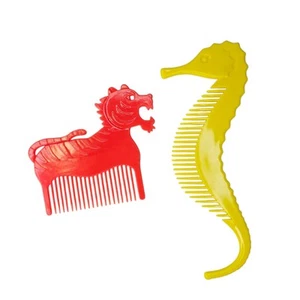 Vintage Childrens Hair Combs Animalls Yellow Seahorse Orange Tiger Hong Kong - Picture 1 of 8