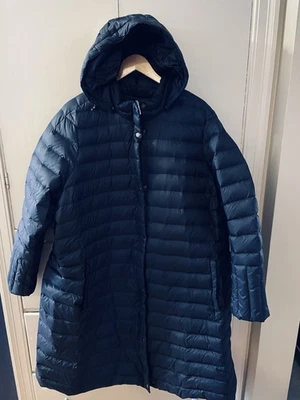 Lands' End Mujer 3X 24-26W Ultraligero 39” Largo Plumón Abrigo Chaqueta Con Capucha Negro Foto 1 de 4