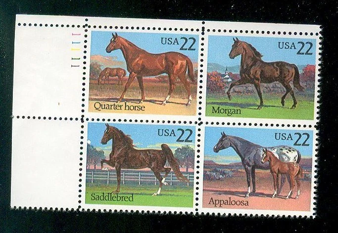 US USA Sc# 2158a MNH FVF PL# BLOCK Horses Appaloosa Morgan Saddlebred Quarter - Image 1 of 1