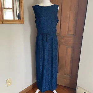 Vintage 1960s Medium? Sparkly Metallic Blue Sleeveless Bow Detail Party Dress - Picture 1 of 7