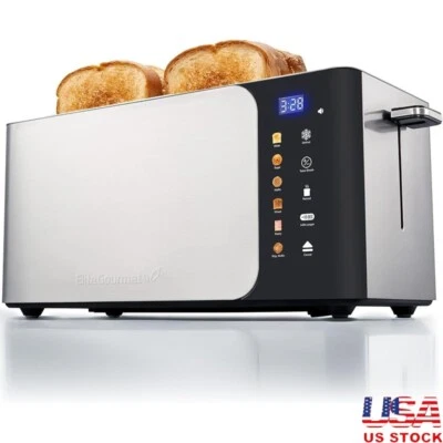 Smart Digital 4 Slice Toaster 1.5" Slots Touch Screen Timer Defrost Reheat Bread - Image 1 of 4