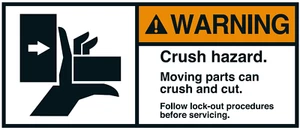 Warnaufkleber "WARNING Crush hazard. Moving parts can.." 35x80/45x100/70x160mm - Bild 1 von 1