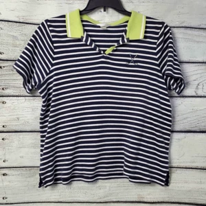CJ Banks by Christopher & Banks Poloshirt Navy Weiß Streifen Grün Kragen 100% C - Bild 1 von 7