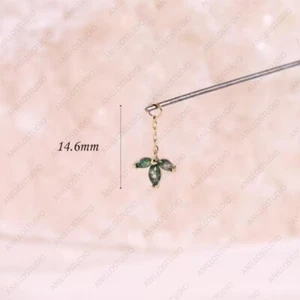 Trío cadena gota oro macizo 14K musgo natural ágata nuevo dije para aro, collar - Imagen 1 de 10