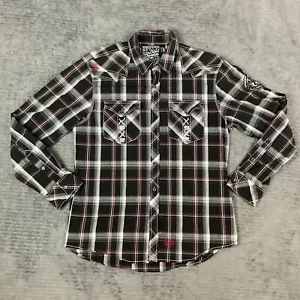 Affliction Mens Shirt XXL Black Premium Plaid Long Sleeve Embroidered Live Fast - Picture 1 of 14