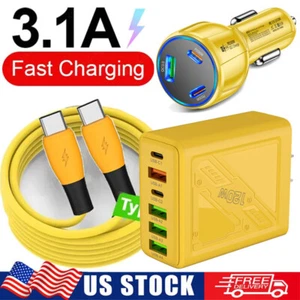 120W 6-Port USB C Fast Wall Charger Block ,PD 4FT Cable For All Cell Phone iPad - Picture 1 of 32