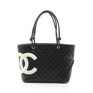 CHANEL Cambon Line Large Shoulder Tote Bag A25169 leather Black White Used SHW - Picture 1 of 11