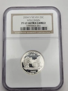 2004-S Wisconsin Silver Statehood Quarter NGC PF 69 ULTRA CAMEO - Picture 1 of 4