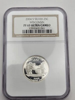 2004-S Wisconsin Silver Statehood Quarter NGC PF 69 ULTRA CAMEO - Image 1 of 4