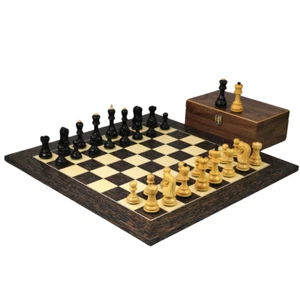 Tiger Ebony Chess Set 20 Inch and Weighted Ebonised Zagreb Staunton Chess Pieces - Picture 1 of 10