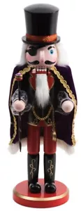 Wooden Christmas Nutcracker, 13", ONE EYED WHITE MALE IN BLACK & GOLD CAPE, TJM - Picture 1 of 1