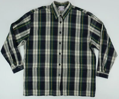 David Smith Country Sport Mens Large LS Green Blue Plaid Rayon Field Chore Shirt - Image 1 of 4