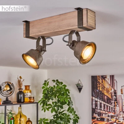 HOFSTEIN Industrial Schlaf Wohn Zimmer Leuchten Decken Lampe Flur Strahler Holz 2-flammig