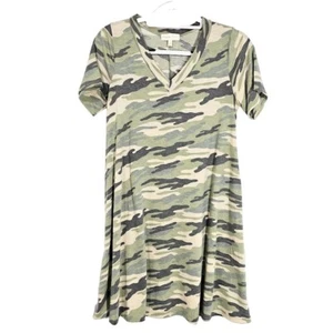PERFECT PEACH Camouflage Camo Tee Shirt Dress GREEN & BEIGE size S Classic Cute - Picture 1 of 5