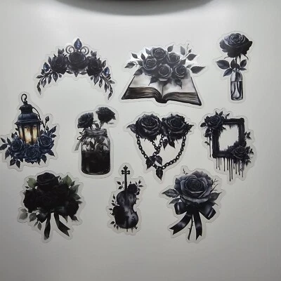 10件装深色美学玫瑰贴花贴纸套装,免运费 — 第 1/4 张图片