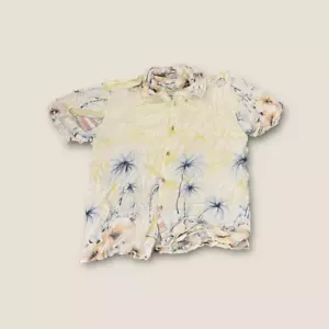 Vintage Surf Hawaiian Style Short Sleeve Palm Button Down Shirt Cream Yellow XL - Picture 1 of 3