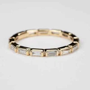 14K Yellow Gold Plated 1Ct Baguette Simulated Diamond Full Eternity Wedding Band - Picture 1 of 8