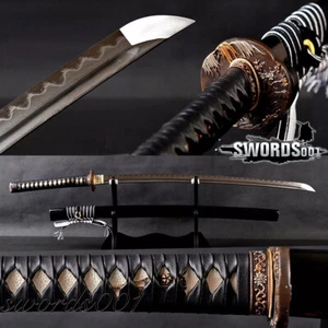 Ton gehärtetes gefaltetes T10 Katana scharfes japanisches Samurai Schwert Handarbeit echter Hamon - Bild 1 von 14