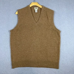 L.L. Bean Men's Lambswool V-Neck Sweater Vest Men's Medium Tan Brown Preppy - Picture 1 of 5