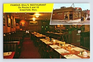 Postcard Massachusetts Greenfield MA Famous Bill's Restaurant 1960s Unposted - Picture 1 of 2