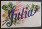 Vtg Postcard Flowers Glitter Name Julia Embossed Posted 1910S