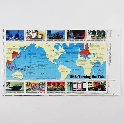 US Stamps, Scott #2765, 1943: Turning the Tide, Plt Blk Sheet of 10 Stamps, MNH - Image 1 of 2