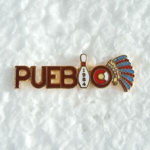 Vintage 1984 Pueblo Colorado Indian Headdress Bowling Enamel Lapel Pin Pinback