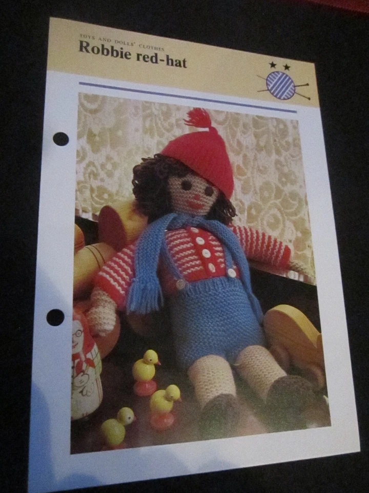 KNITTING PATTERN TOYS AND DOLL'S CLOTHES  ROBBIE RED-HAT  **MUST SEE ** - Image 1 of 1