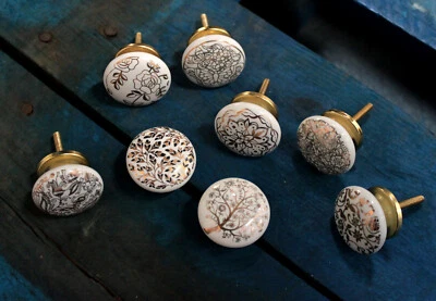 White & Gold Vintage Ceramic Cabinet Knobs Drawer Pulls Cupboard Dresser knobs  - Image 1 of 4