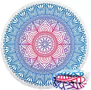 Large & Thick Microfiber Mandala round Beach Towel Throw Blanket with Fringed 62 - Picture 1 of 10