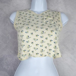 Vintage Baby Tee Tank Girls 5 Fits Womens S/M Yellow Floral Crop Cottage Y2K - Picture 1 of 24
