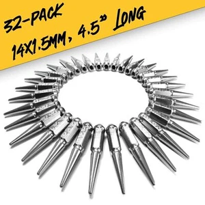 Set of 32 Hardened Chrome Steel Spike Lug Nuts 14x1.5mm Fits Ford, Dodge 8 Lug - Picture 1 of 11