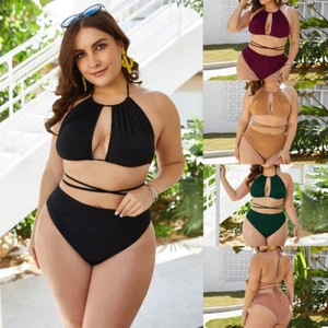 Fashion Women Lady Bikini High Leg 2 Piece Sexy Swimsuit Swimwear size 2XL~5 XL - Picture 1 of 15