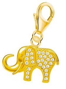 Charm Anhänger Gold Elefant 18k vergoldet mit Zirkonia, Armband Karabiner - Bild 1 von 3