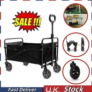 Camping Trolley Folding Wagon Festival Cart Heavy Duty Wheels Black Garden Beach - Picture 1 of 23