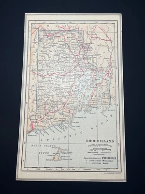 1912 RHODE ISLAND Map by L.L. Poates Mounted on Acid-Free Card Stock SEE DESCRIP - Image 1 of 4
