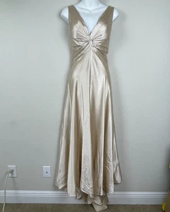 Abito formale MAXAZRIA taglia 0 nudo raso babydoll Y2K abito alto-basso con treno - Foto 1 di 8