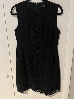 Vestido Nanette Lepore Negro Encaje Cuello Alto Sin Mangas Talla 6 Crochet Foto 1 de 4