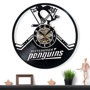 Pittsburgh Penguins Vinyl Wall Clock Gift Surprise Ideas Friends Birthdays Decor - Picture 1 of 5