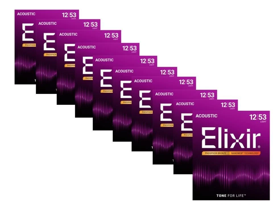 10 套 ELIXIR 16052 PHOSPHOR BRONZE ACOUSTIC 吉他弦灯 12-53 — 第 1/1 张图片