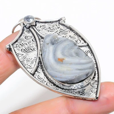 Ciondolo in argento sterling 925 con pietra preziosa topazio bianco druso ros... - Immagine 1 di 4