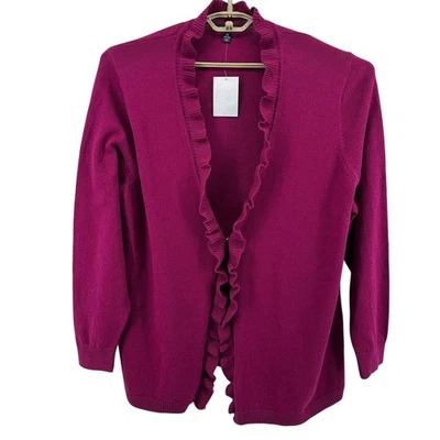 Lands' End Womens Plus Size 3X (24W-26W) Magenta Ruffle Front Cardigan Sweater - Image 1 of 4
